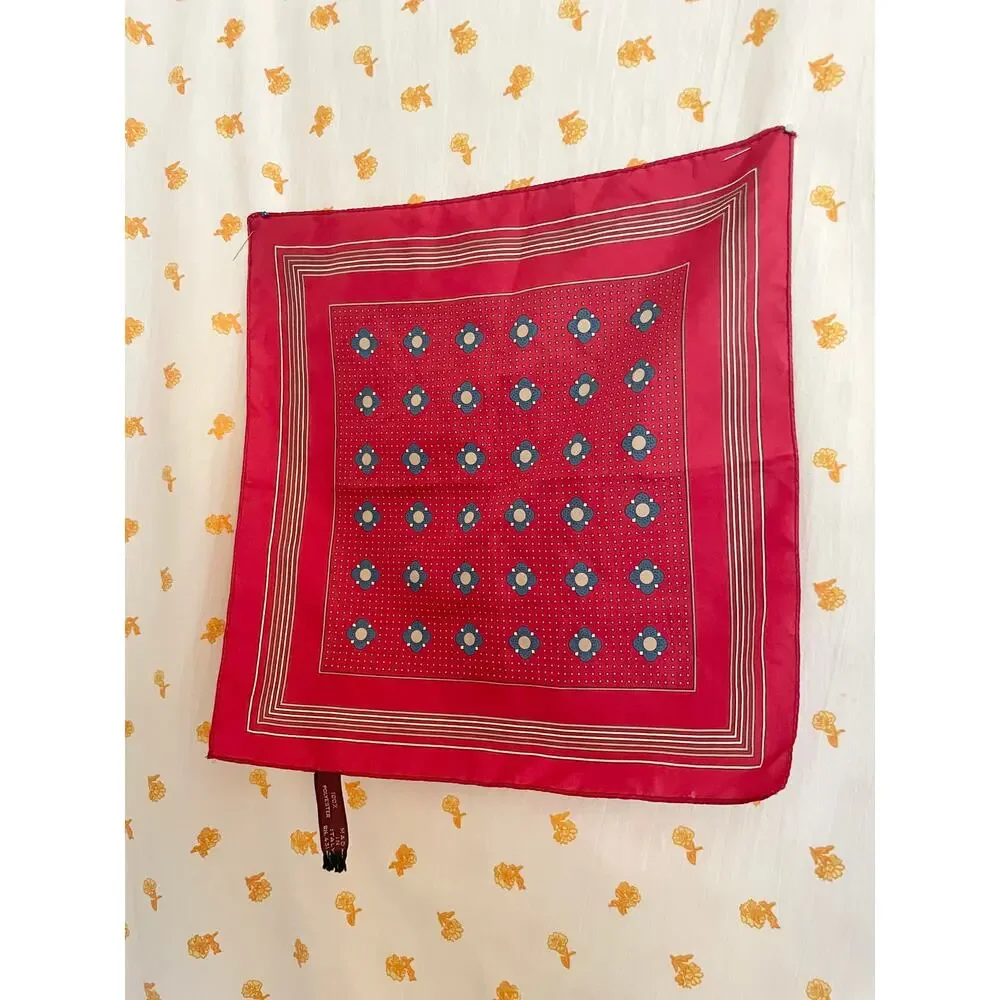 Vintage 1980s Italian Red Floral Mini Scarf 13.5”